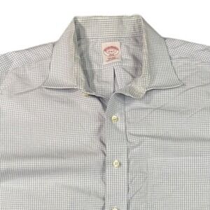 Brooks Brothers Mens Dress Shirt 17 6/7 Regular Fit Blue Checkered Non Iron